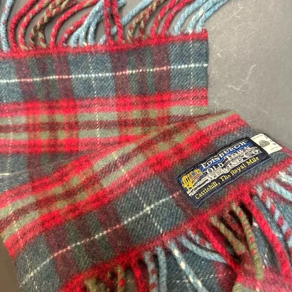 Vintage Edinburgh Pure Wool Scarf Red Tartan Plaid Fringe 61” Made UK Holiday - Picture 3 of 11